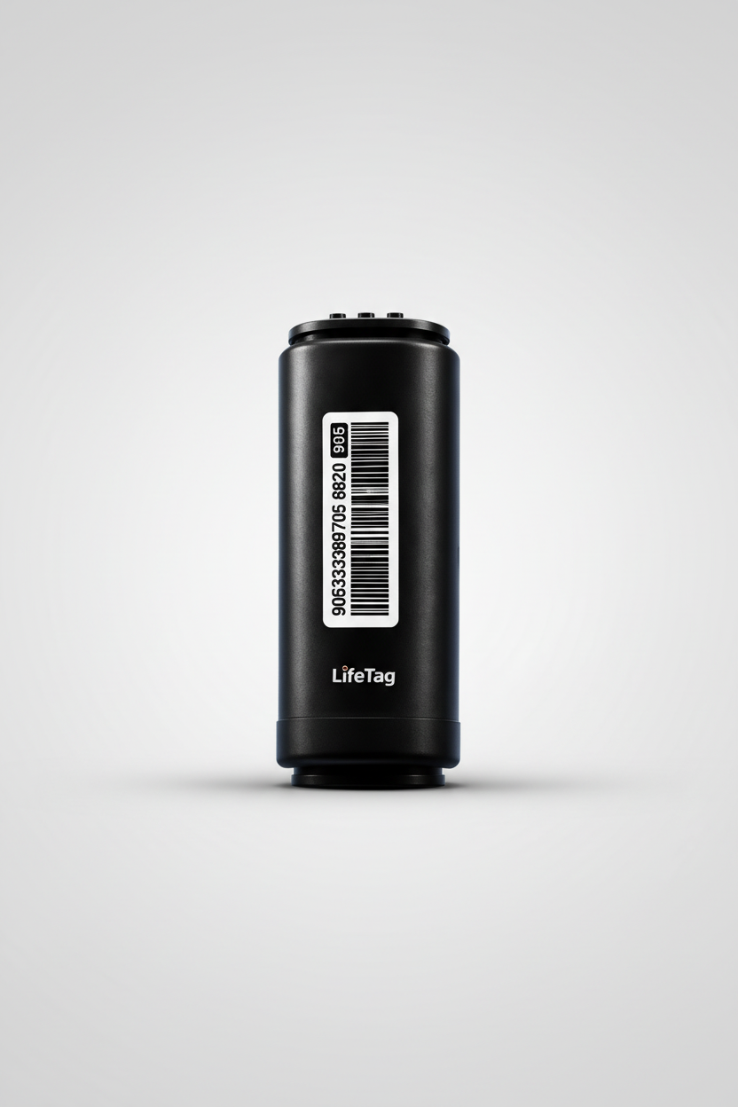 LifeTag localizador GPS satelital sobre fondo limpio