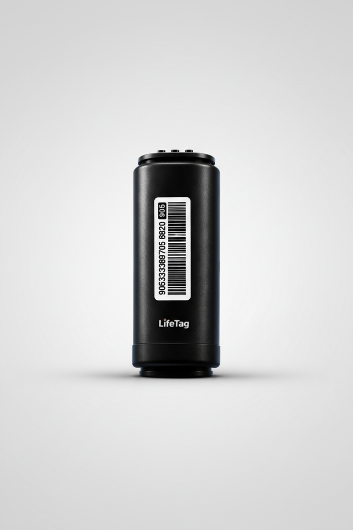 LifeTag localizador GPS satelital sobre fondo limpio